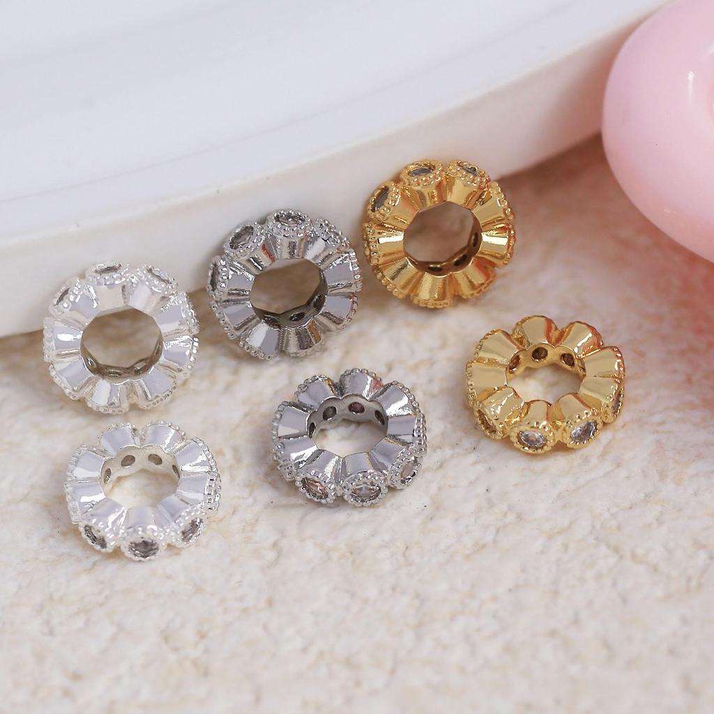 18K Gold-Filled Zircon Lace Spacer for DIY Jewelry - Large-Hole Beaded Bracelet Accessories