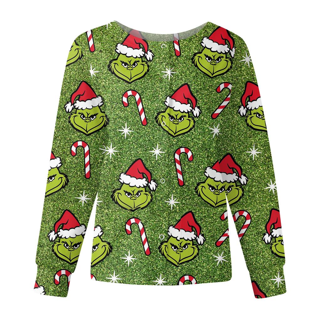 Women's Casual Fashion Long Sleeve Standing Collar Single Breasted Christmas Print Workwear Jacket Tops