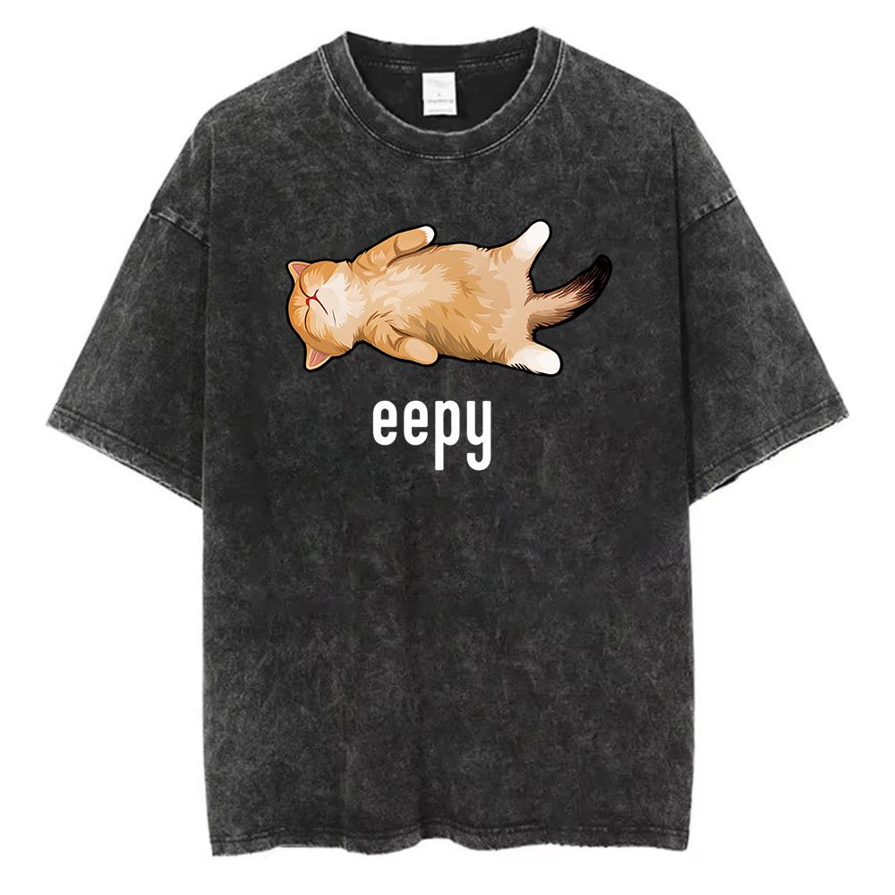 Vintage Funny Cat Graphic ShortSleeve Oversized Tshirt Cute Sushi Cat Meme Casual Cotton Top Tee Kawaii Clothes Unisex S