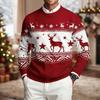 Men's Long Sleeve Crewneck Ribbed Knit Pullover Sweater with Christmas Holiday Print Casual Winter Top