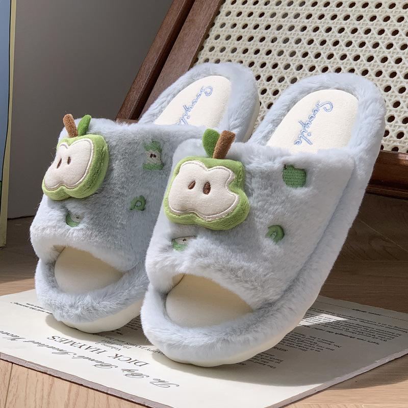 Apple Cotton Slippers Autumn and Winter Home Non-slip Season Indoor Couple Cotton Mop Warm Home Fluffy Slippers