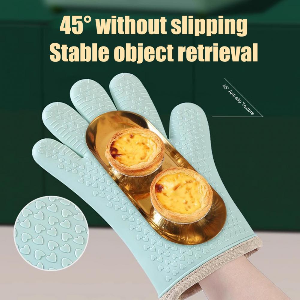 Anti-scalding Gloves Heavy Duty Oven Gloves Heat Resistant Silicone Oven Mitt with Cotton Lining for Baking for Air for Heat