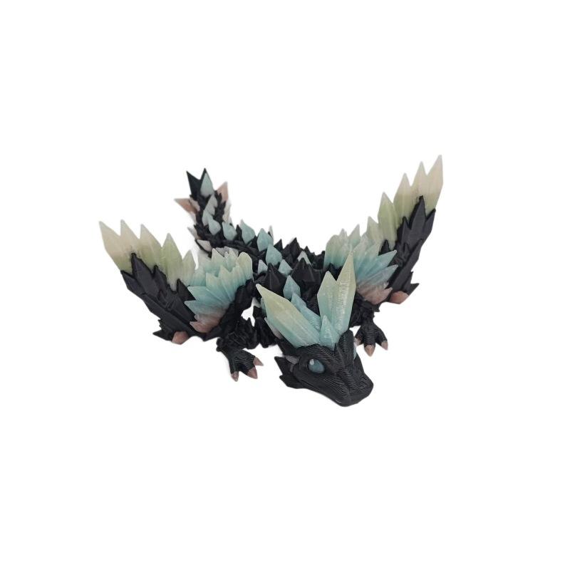 Colourful Luminous Crystal Flying Dragon 3D Printed Toy Joints Movable Simulation Animal Gemstone Dragon Model Desktop Decor