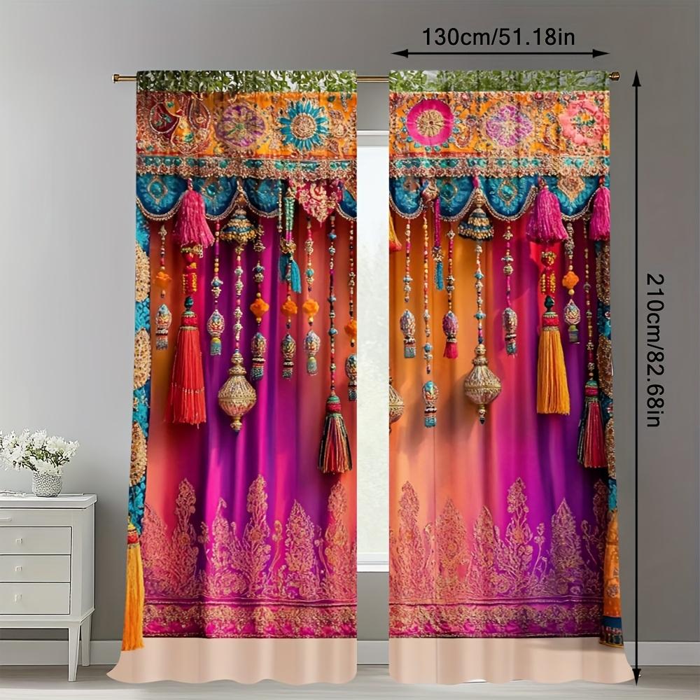 

2 Pieces Of Ethnic-Style False Tassels Printed Curtains, 30*65, Bedroom And Living Room, Home Decoration, Room Decoration 14Wx39L(35x100CM)x2