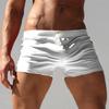 Men Solid Color Swimming Trunks Drawstring Pocket Slim Fit Beach Shorts Swimwear