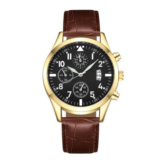 Men Luminous Watch with Faux Leather Strap Round Dial Calendar Casual Formal Watch Accurate Quartz Analog Wristwatch Birthday Gift