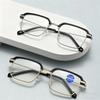 New Fashion Metal Frame Mens Reading Glasses Retro Neutral Half Frame Anti Blue Light Glasses 0 To -4 0 High Quality