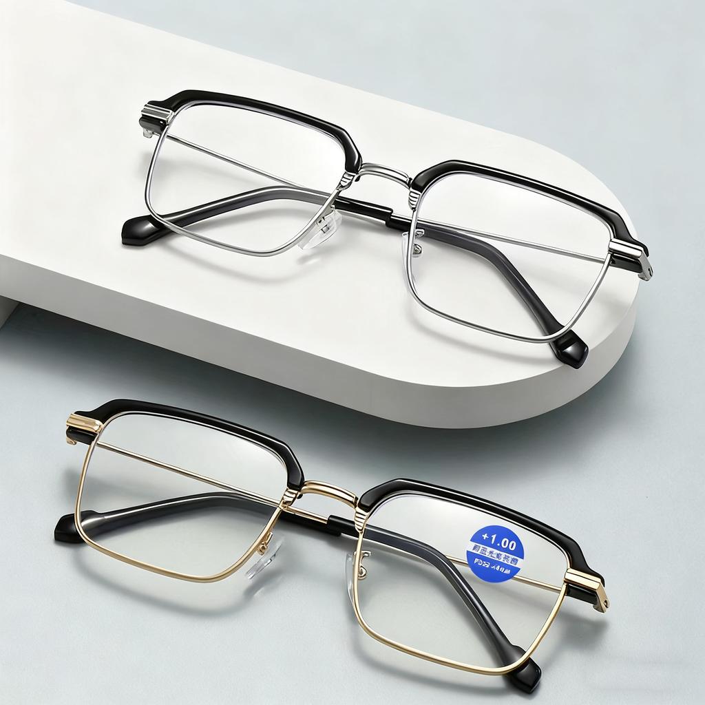 New Fashion Metal Frame Mens Reading Glasses Retro Neutral Half Frame Anti Blue Light Glasses 0 To -4 0 High Quality