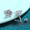 KNOBSPIN Moissanite Stud Earrings White Gold Plated Silver D VVS1 Round Cut Lab Diamond Screw Ear Studs For Women