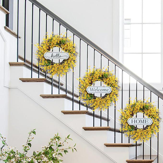Yellow Forsythia Spring Wreath - Door Hanging Home Decoration