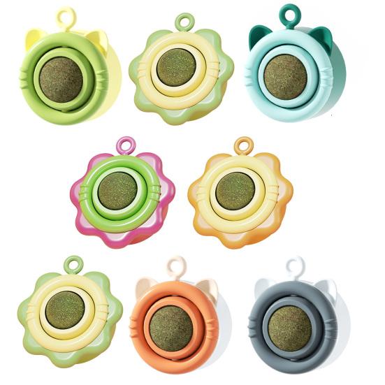 Catnip Ball Cat Toy Rotatable Cat Lick Ball Safe Cat Chew Toy with Adhesive for Kitten Teething Wall Mounted Catnip Toy