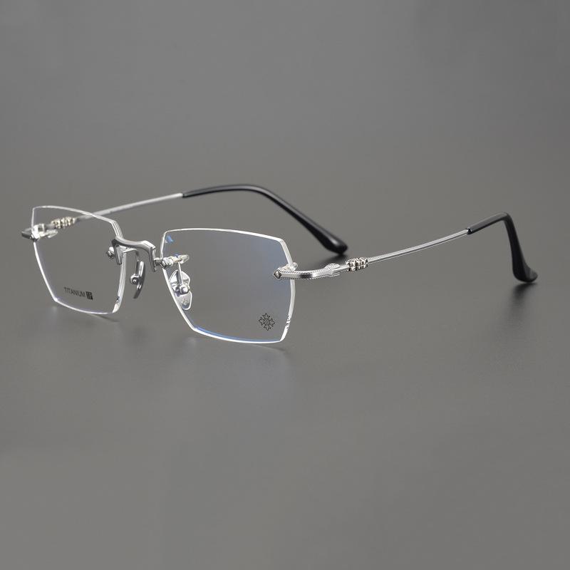 Rimless Pure Titanium Glasses Frame with Blue Light Blocking for Men & Women, Model CH5800
