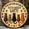Vintage Cat Wall Art, 8x8 Round French Aluminum Plaque, Italian Cat Lover Sign for Room Decor