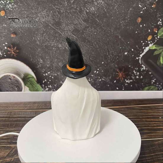 Pumpkin Element Ghost Decor Halloween Witch Hat Figurine, Pen Holder Desktop Storage Organizer Candy Container, Tabletop for Holiday Party Handcrafted