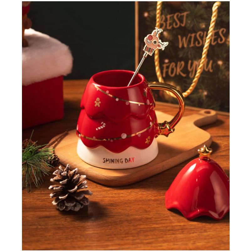 1ks 3D INS hrnek na vánoční stromeček kreativní keramický 460ml velkokapacitní hrnek na mléko a kávu termoska s víčkem losí lžička vánoční dárek na večírek