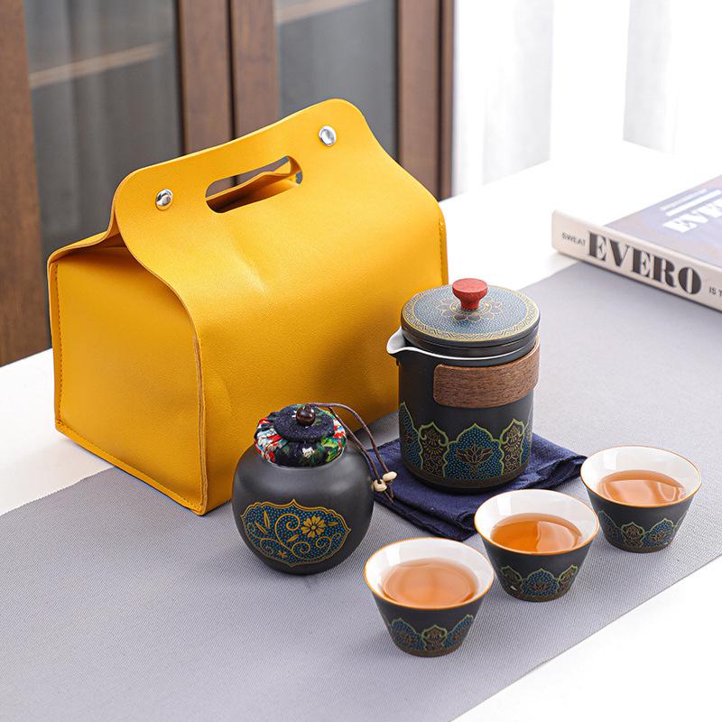 Travel Kung Fu tea set portable express cup company opening business advertising gift print light luxury retro