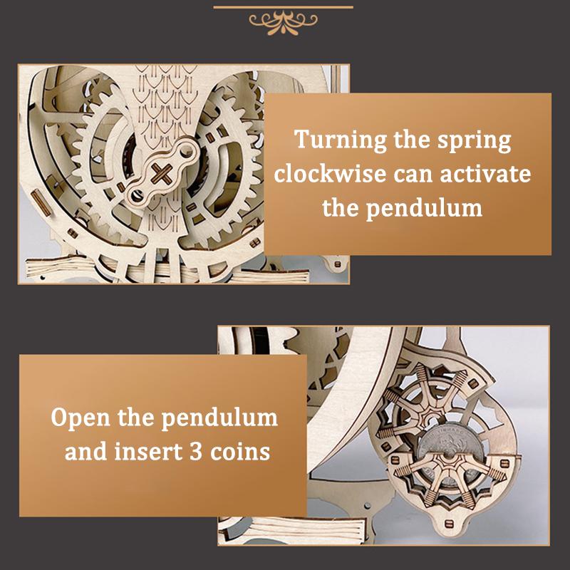 3D DIY Drewniane Puzzle Jigsaw Sowa Wahadło Zegar Vintage Model Zestawy Klocków Kreatywna Zabawka do Złożenia Prezent dla Dorosłych Dzieci Nastolatków