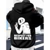 Men's Autumn and Winter Warm Hooded Sweatshirt, Motorcycle 'Respect for Rider' Print Street Style Loose Casual Sweatshirt