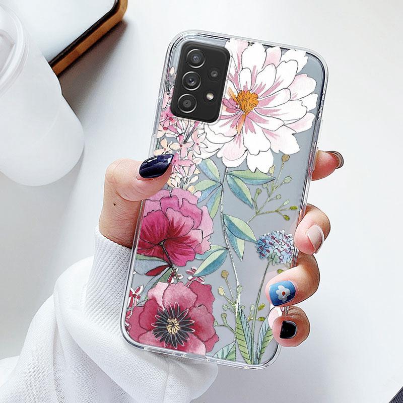 Phone Case For Samsung A52s A52 Floral Silicon Cover For Samsung Galaxy A52 Fundas Coque Transparent Soft Capas Flower TPU