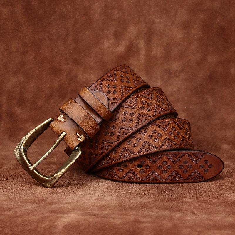 

Rare Thickened First Layer Cowhide Belt Men S Genuine Leather Pin Buckle Personality Niche Trend Casual Laser Engraving Belt Men 130cm