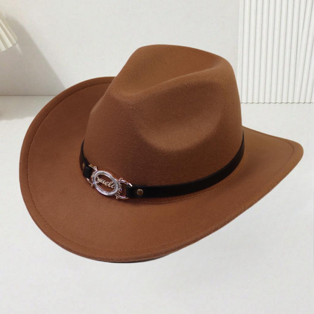 Women's wide-brim sun-protection versatile trendy iron ring belt top hat, autumn/winter new jazz hat for men
