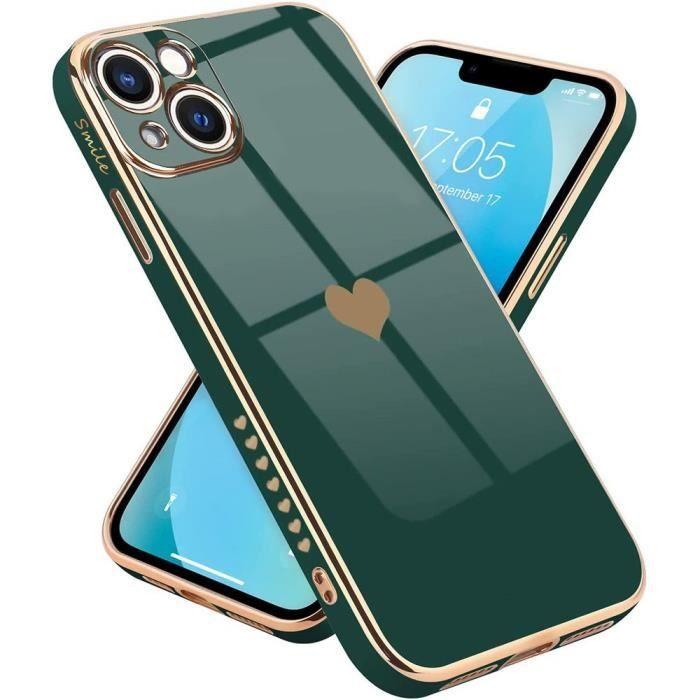 Coque de protection - PROSHOP - iPhone 13 - Vert nuit - Motif coeur - Antichoc et anti-rayure
