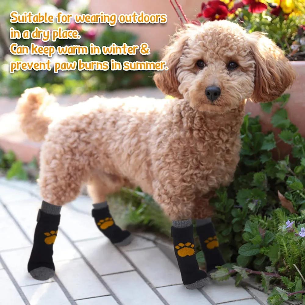 4pcs Anti-Slip Pet Dog Cat Socks Dog Paw Protector Traction Control for Indoor Wear Knitted Dog Socks with Rubber Reinforcement