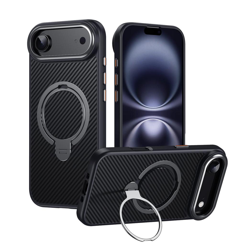 Carbon Fiber Aramid Style for MagSafe Case for iPhone 16 15 14 13 12 17 Pro Max 16e 17 Air Plus Ring Stand Holder Cover LMD004