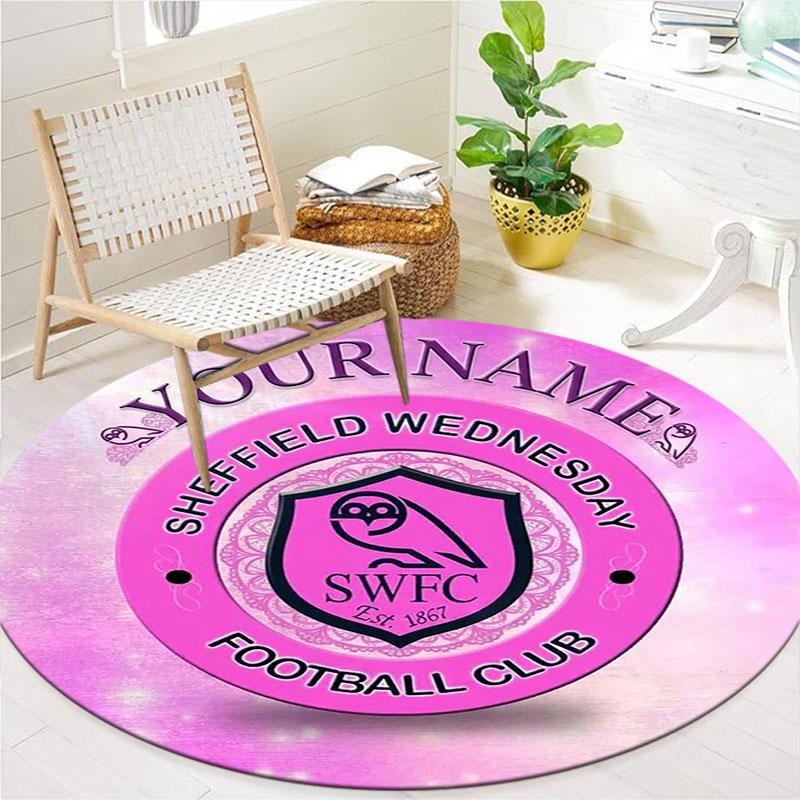 Sheffield Wednesday Football Club Custom Name Round Area Rug,Carpet Rug for Living Room Bedroom Sofa Playroom Decor,Non-slip Floor Mat