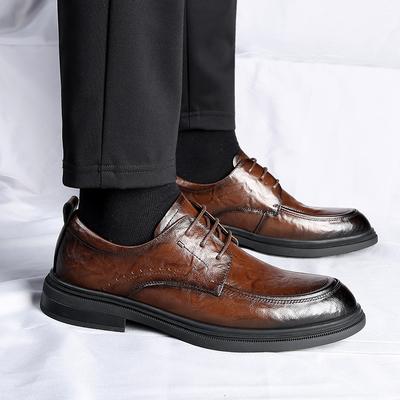 Koreanische Version Herren Echtleder Spitzschuhe Echtleder Freizeitschuhe Fahrarbeitsstiefel Business Mode Schnürschuhe