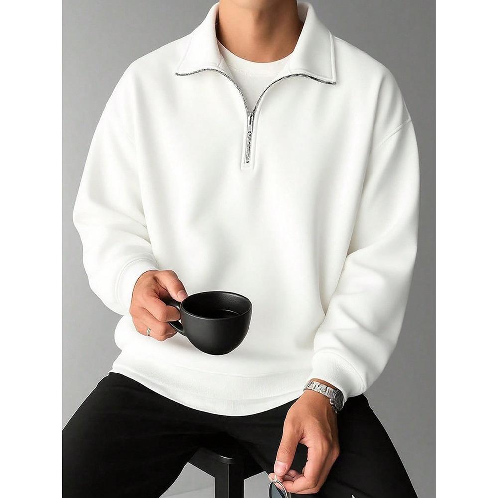 American Retro Solid Color Lapel Sweatshirt for Men, Loose and Trendy Top for Spring and Autumn