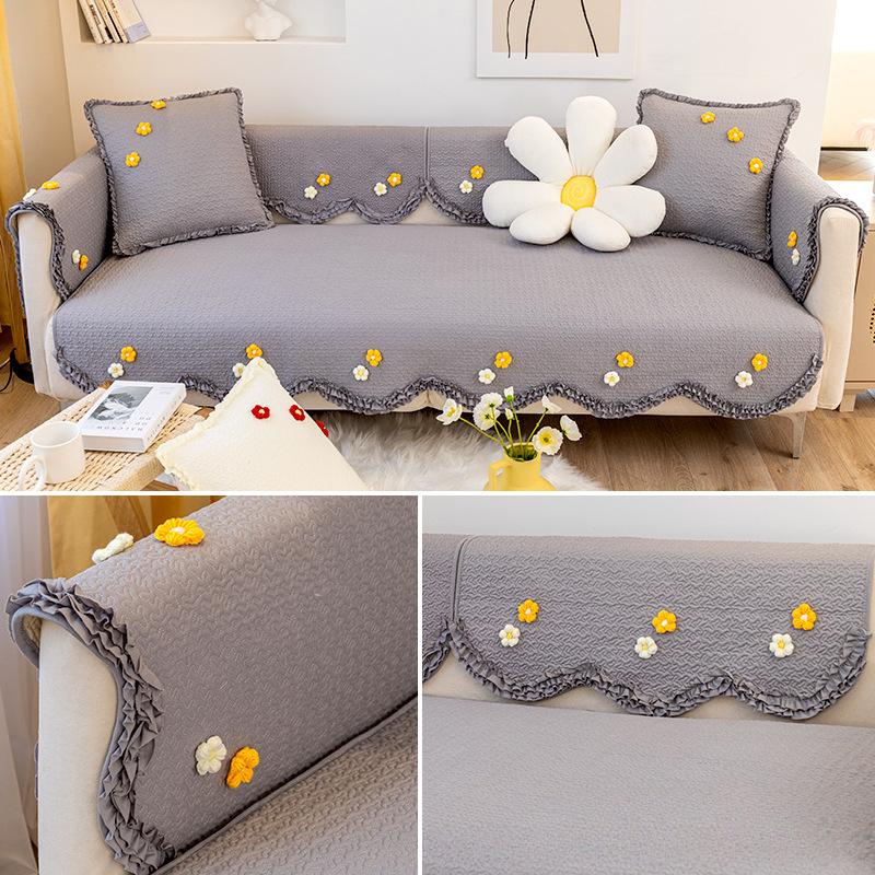 Korean Pastoral Style Pure Cotton Sofa Cushion Four Seasons Universal Non-Slip Breathable Living Room Sofa Cover Cover Cloth