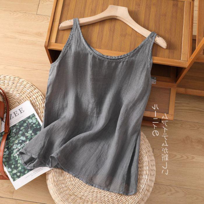 Женский приталенный льняной топ-камзол: Летний дышащий хлопковый жилет однотонный M