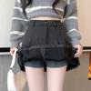 Gray Woolen Skirt for Women In Autumn and Winter New High-waisted Strap Thickened A-line Skirt for Small Pleated Casual Skirt