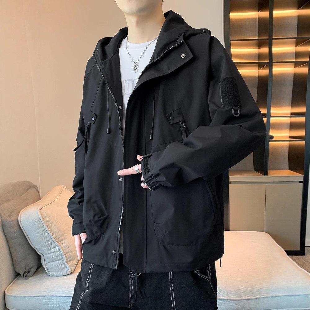 Men's Jacket Casual Spring and Autumn High School College Student Plus Size Premium Jacket Hooded Tooling Jacket