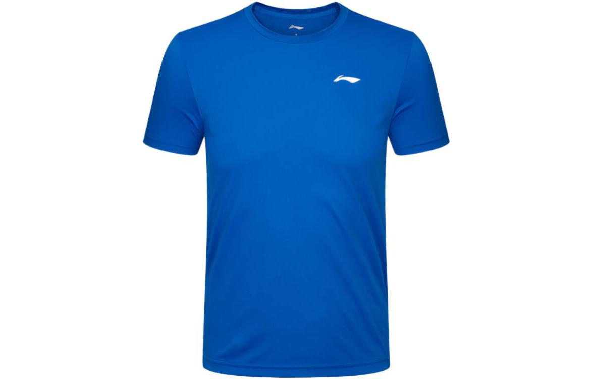 Li Ning T Shirts Men s Blue Crew Neck Moderate Straight Fit ATSR219-4 S