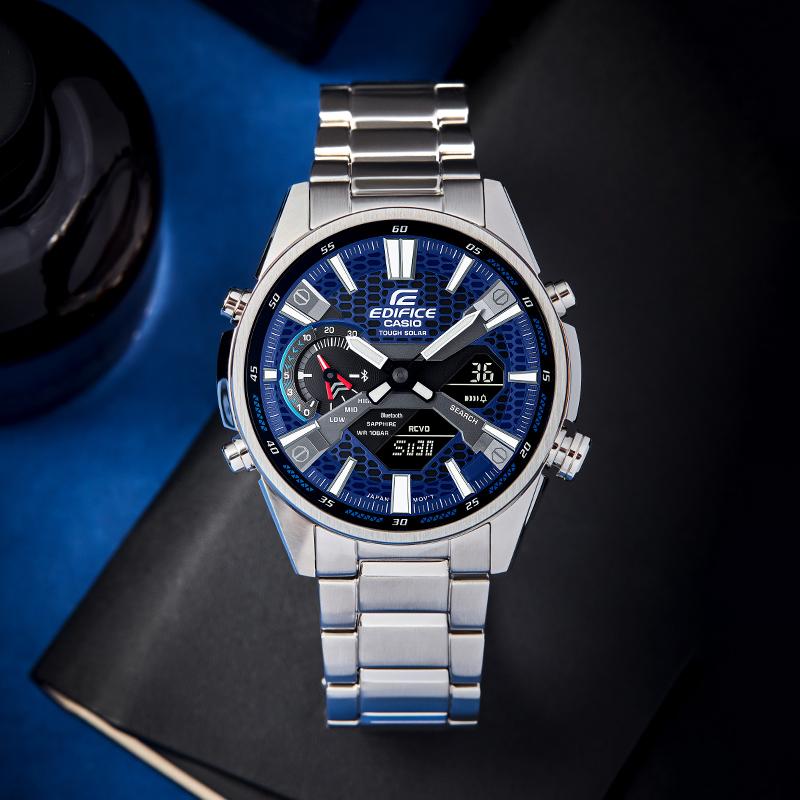 

CASIO Solar Powered Racing Series EDIFICE Thin and Light Bluetooth Waterproof Business Quartz Steel Strap Men s Watch Blue Dial ECB-S100YD-2 синій