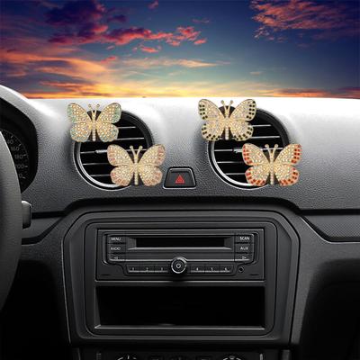 Rhinestone Butterfly Car Perfume Diamond Colorful Butterfly Car Freshener Air Perfume Clip Auto Decoration Accessories Interior