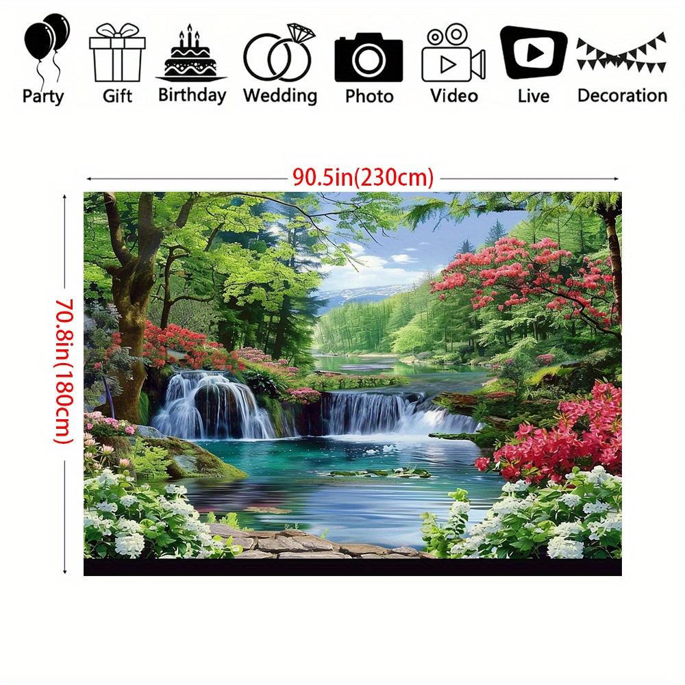 Polyester Landscape Waterfall and Forest Flower Background Banner - Universal Multi purpose Indoor and Outdoor Decoration