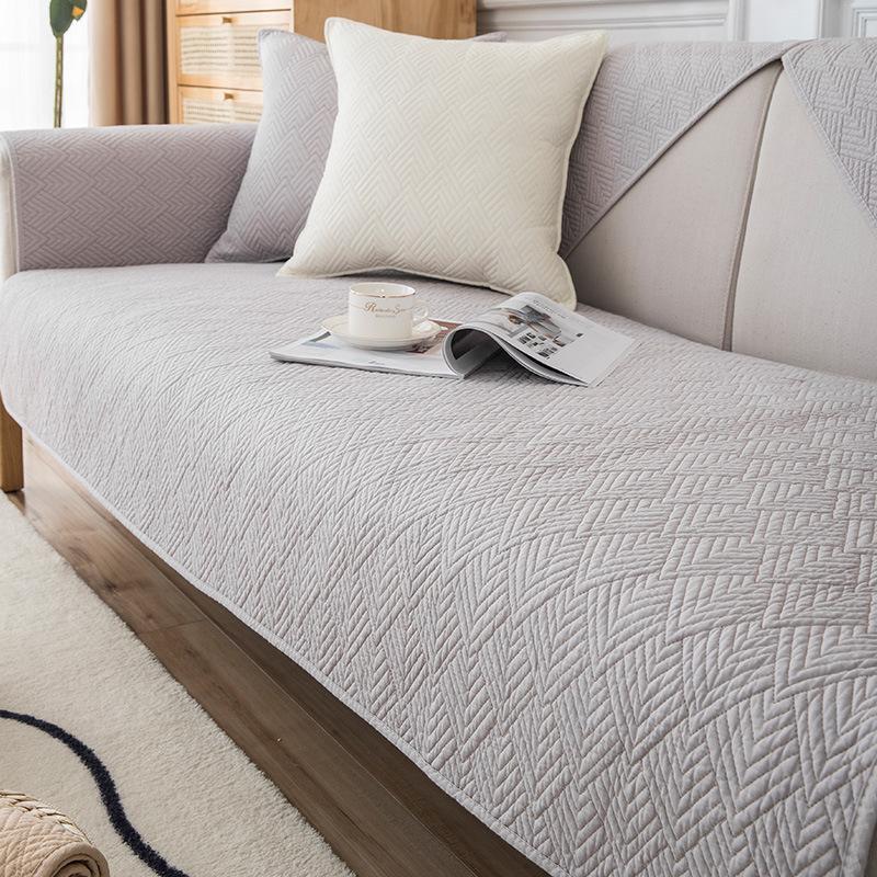 Double-Sided Cotton Washed Quilted Sofa Cushion Nordic Modern Simple Plain Embroidered Leather Sofa Cushion Towel