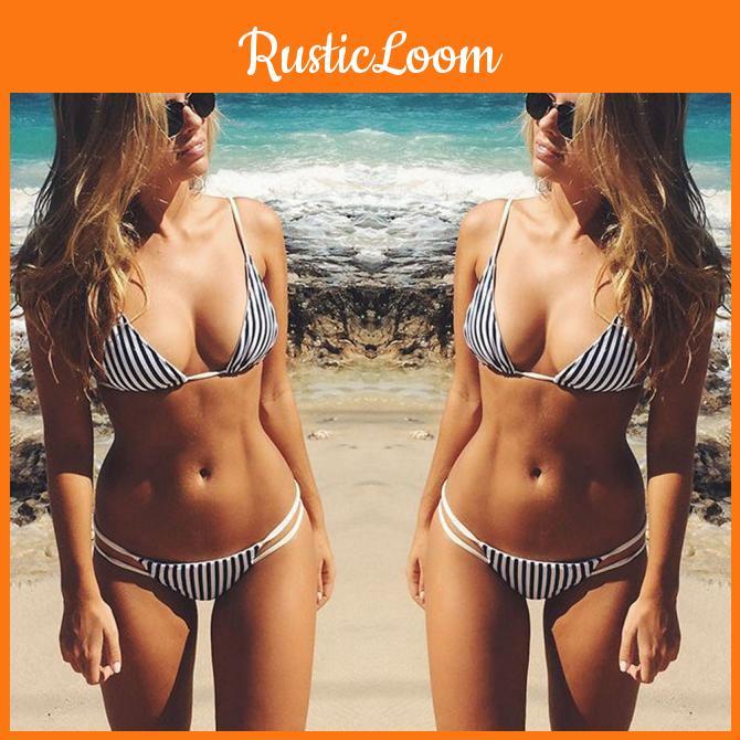 Premium Quality Women's Swimwear Stripe Bikini Set For Stylish Beachwear Fun