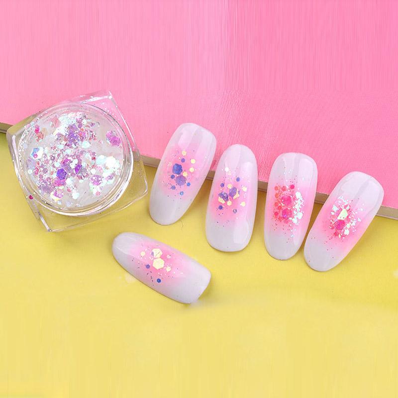 6 Pcs/Set Nail Art Sequins Different Size Glitter Powder Manicure Decoral Tips Polish Nail Stickers Mixed Design Case Set