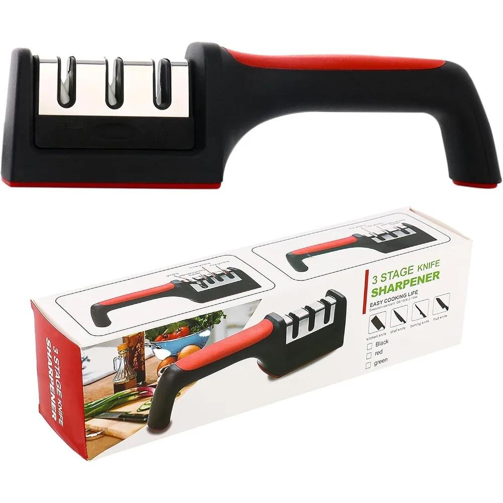 3/4 Section Knife Sharpener Ergonomic Non-slip Handle Kitchen Dedicated Whetstone Manual Knife Sharpening Tool Kitchen Tool