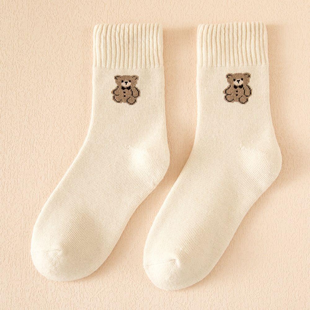 Plush Medium Tube Socks Little Bear Pattern Japanese Socks Fashionable Cotton Socks  Women's