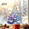Festive Party Window Supplies Stained Glass Style Christmas Tree Static Cling, Gradient Starry Sky Durable PVC Stickers Xmas Sticker, Reusable Holiday
