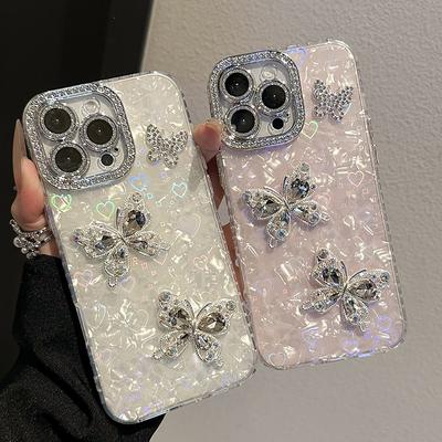 Three-Dimensional Rhinestone Butterfly Mobile Phone Case Is Suitable For Apple 17Pro Love Laser 15 All-Inclusive Side Drill 14 Anti-Drop Models