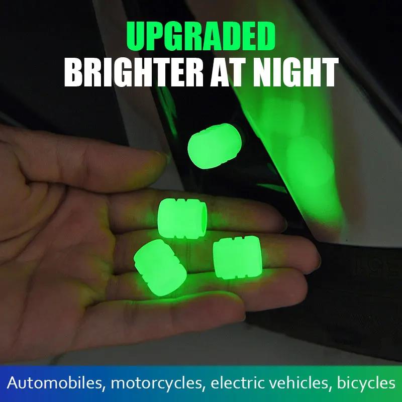 Luminous Car Tire Valve Cap Fluorescent Night Glowing Tire Decor Motorcycle Electric Bicycle Hub Valve Caps Car Accessories Valve Stems 1