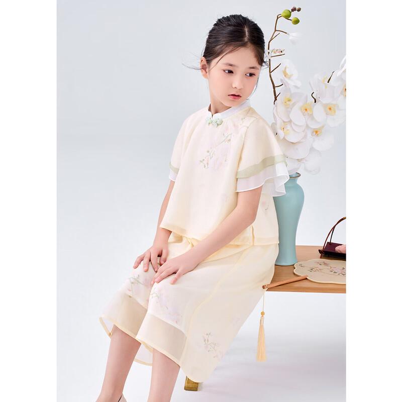 Mengtejiao Girls' Summer Chinese Style Hanfu Two-Piece Set