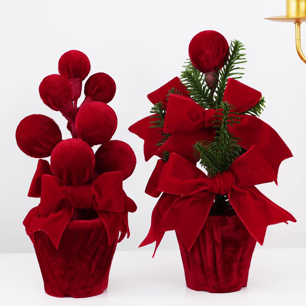 Bordeauxroter Samt Weihnachtsbaumkugel Topfdekoration Weihnachtsfensterbank Kaminsims Schmuck Feiertagsparty Ausstellungsdekoration