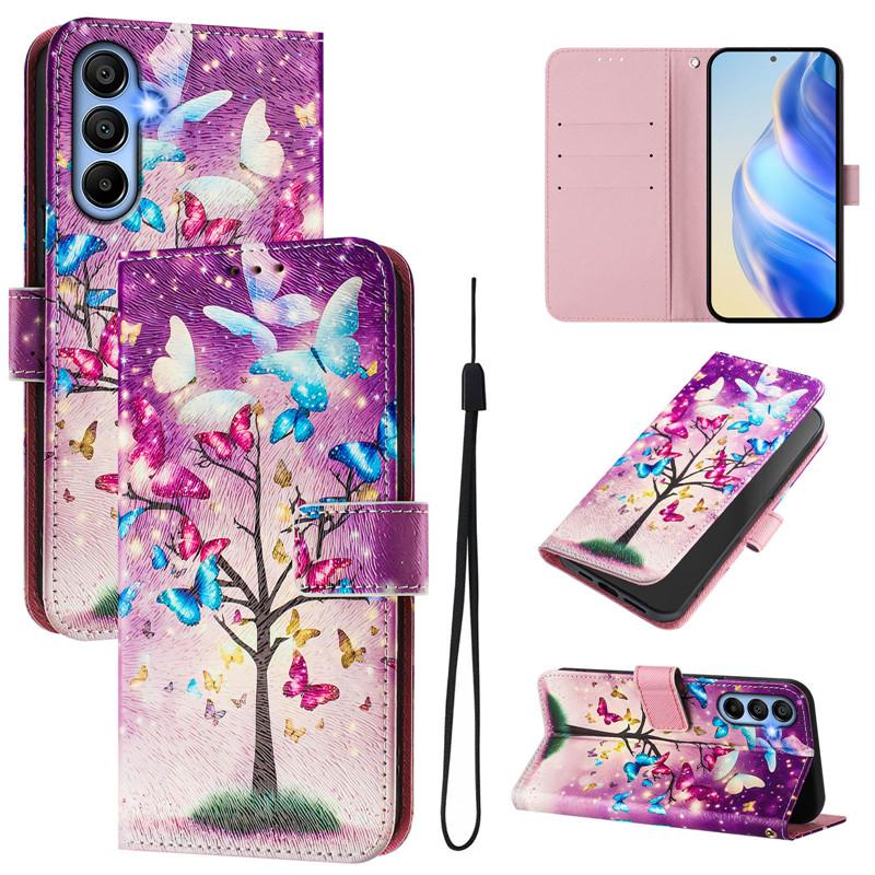 A15 Leather Phone Case for Samsung Galaxy A35 A25 A55 A15 5G A05 A05s Flip Cover Wallet Magnetic Painted Cases Cat Flower Bear